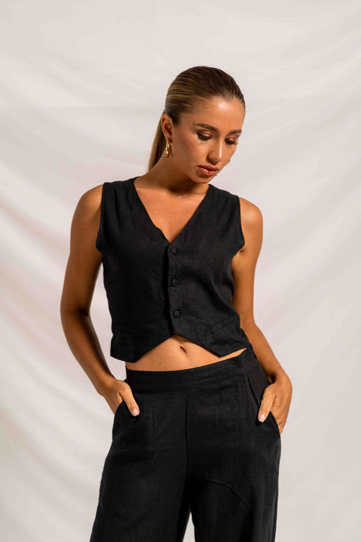 Lamo Button Vest Black