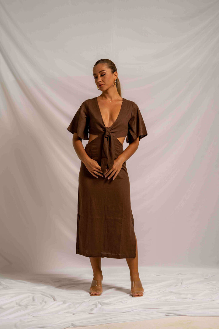 Garbera Midi Dress Chocolate