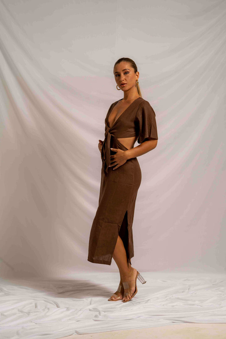 Garbera Midi Dress Chocolate