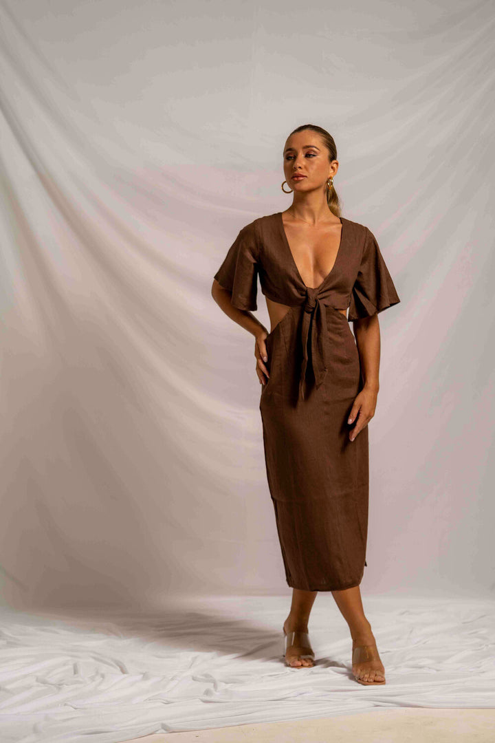 Garbera Midi Dress Chocolate