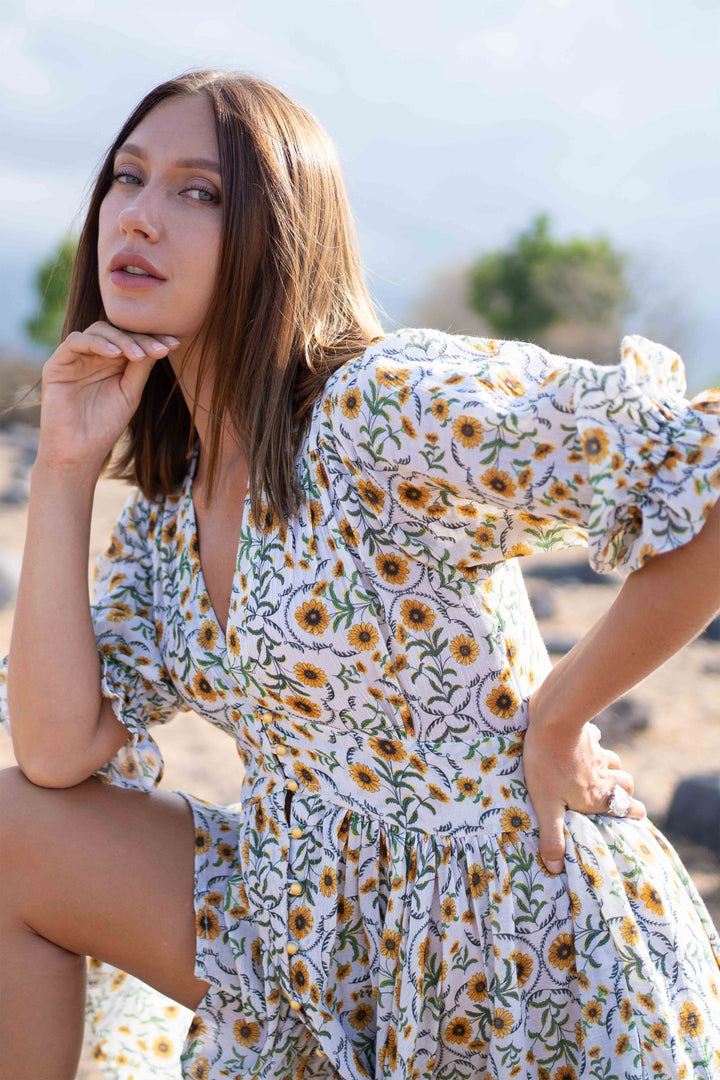 Evania Button Midi Dress Floral Print